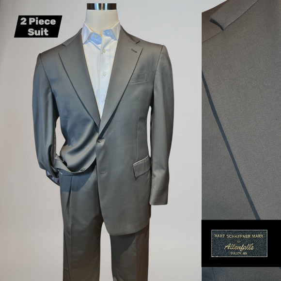 Hart Schaffner Marx Other - Vtg Hart Schaffner Marx Premium Classic 42-44L 35x30 Olive Green Gray Suit Note